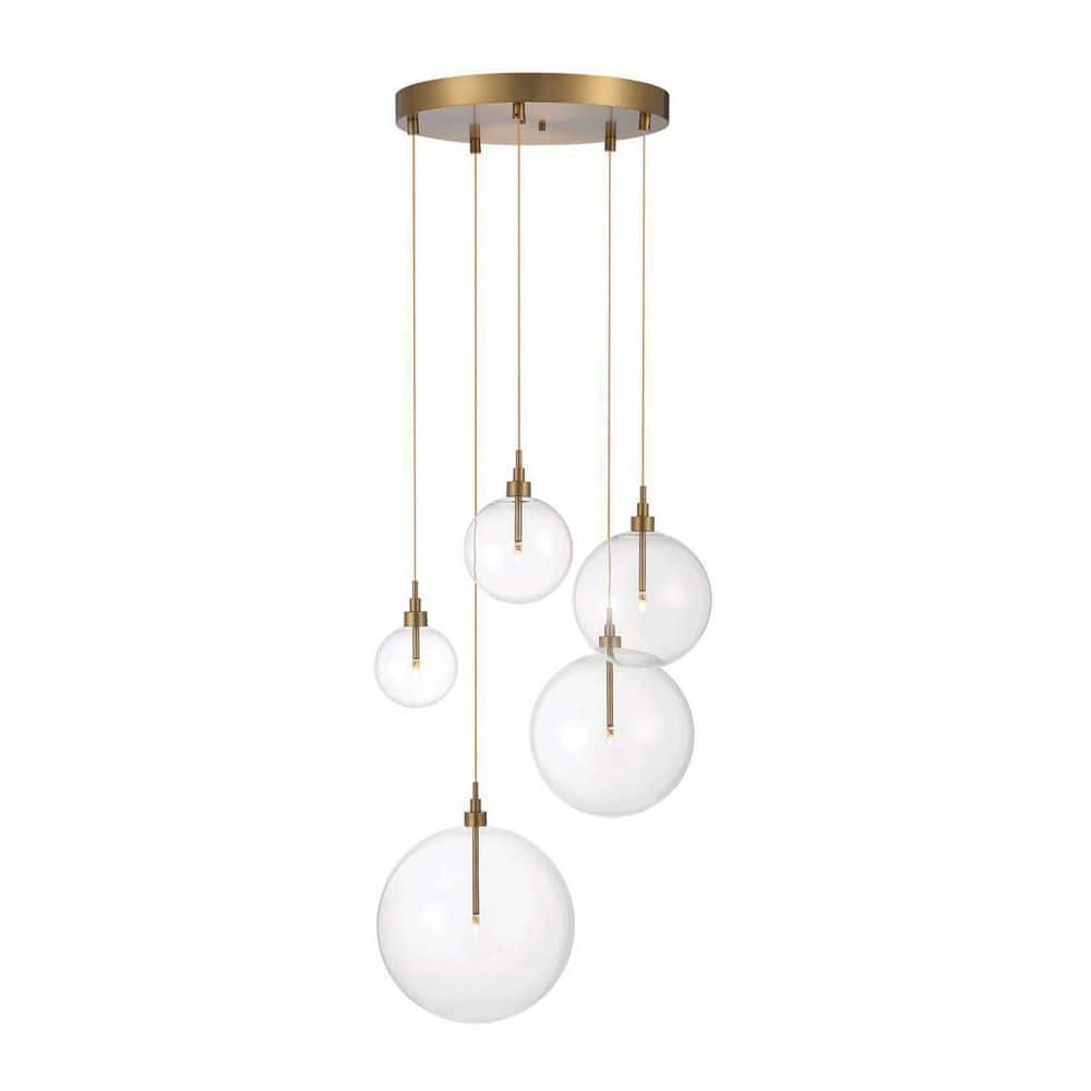 28 in. 5-Light Natural Brass Cluster ...