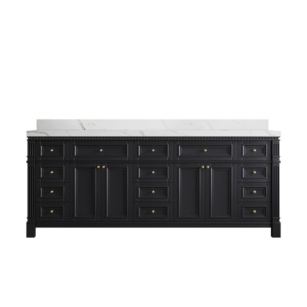 Paris 84 in. W x 22 in. D x 36 in. H Double Sink Bath Vanity in Black with 2 in. Calacatta Laza qt. Top price history on PriceWatchPro