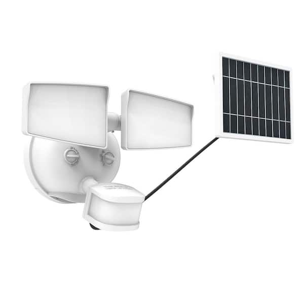 Next Gen Solar-Powered LED Security Floodlight, 2 Head w/ Motion Sensing, D2D, Adjustable Brightness-White 1500 Lumens