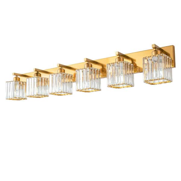 Home Lighting Fixture Width 44.09" In. " 6-Light Gold Modern Crystal Vanity Lights Wall Sconces For Bathroom（JW-002)