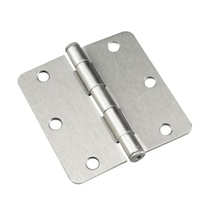 (2-Pack) 3-1/2 in. x 3-1/2 in. Brushed Nickel Full Mortise Butt Hinge with 1/4 in. Radius