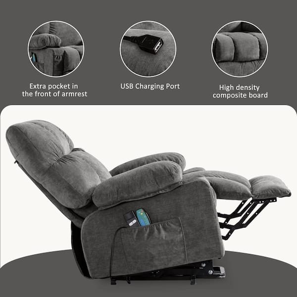 Z-joyee Gray Polyester Recliners Power Lift Recliner Chair