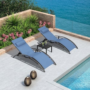 Patio Chaise Lounge Set Outdoor Beach Pool Sunbathing Lawn Lounger Recliner Chair Side Table Included