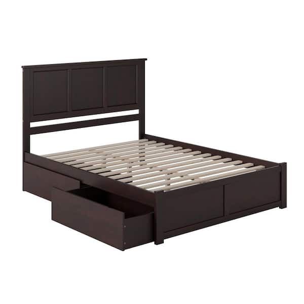Madison Espresso King Platform Bed with Flat Panel Foot Board and 2 Urban Bed Drawers