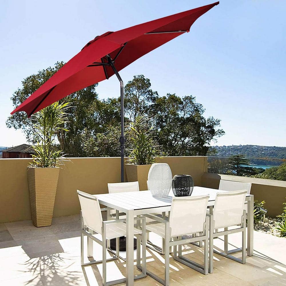 Red 9ft Steel Frame Outdoor Patio Umbrella with Crank