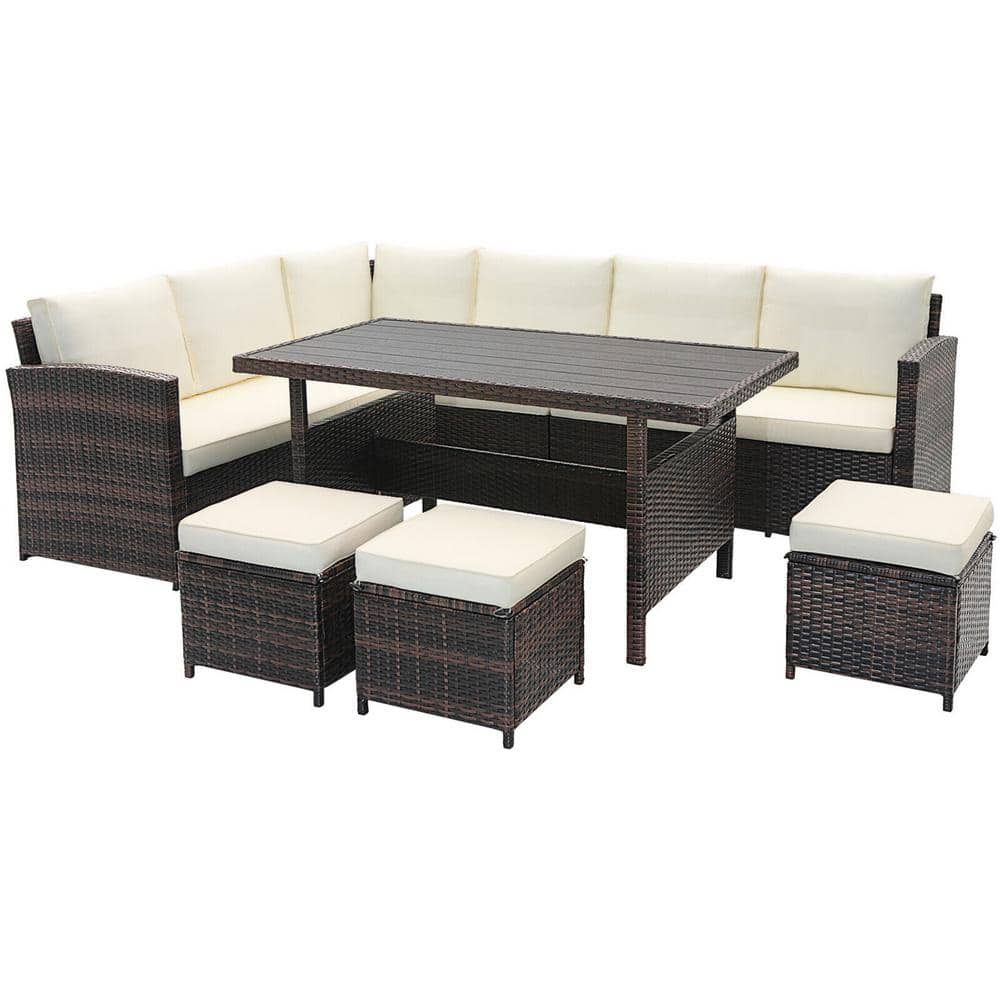 Gymax 7-Piece Wicker Patio Conversation Furniture Set Sectional Sofa ...