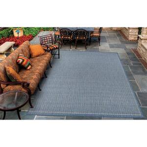 Recife Saddle Stitch Champagne-Blue 2 ft. x 12 ft. Indoor/Outdoor Runner Rug