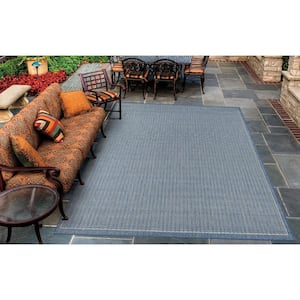 Recife Saddle Stitch Champagne-Blue 8 ft. x 8 ft. Round Indoor/Outdoor Area Rug