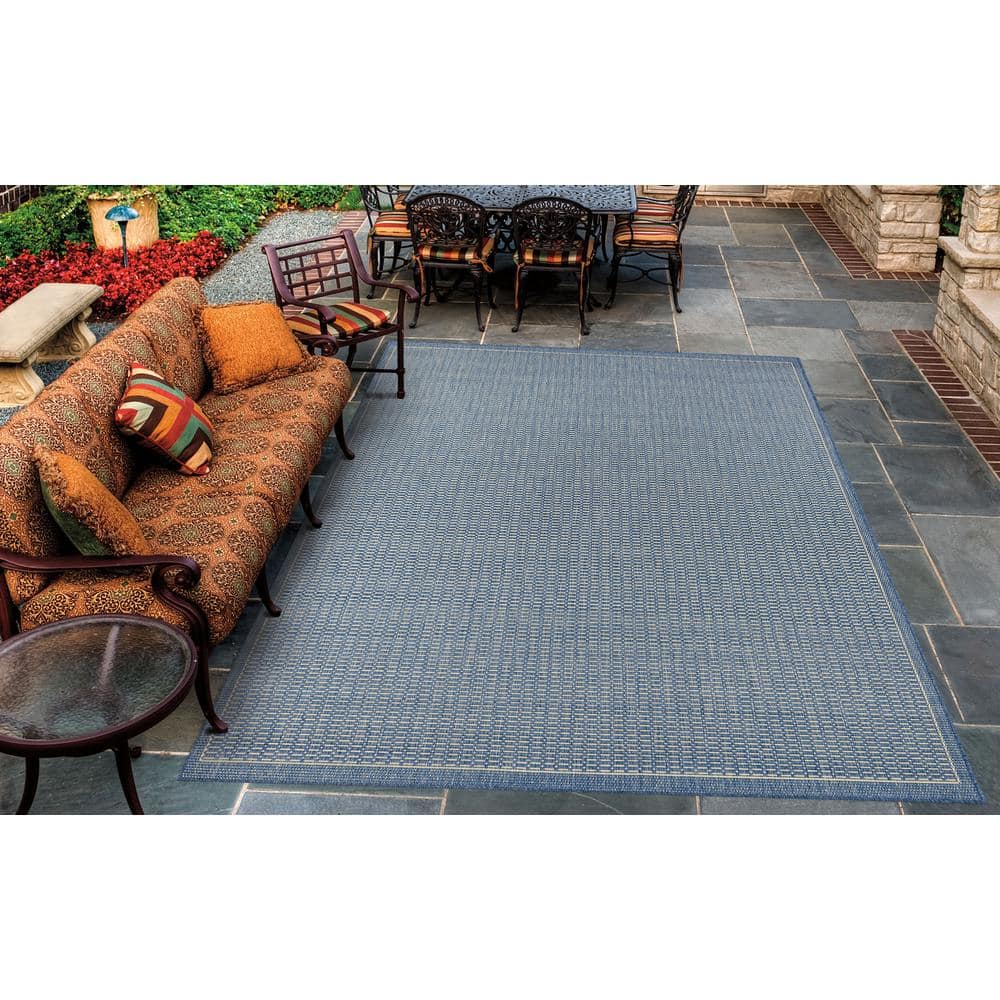 Blue Rectangular Flat Woven Stain-Resistant Synthetic Rug 8'6" x 13'0"