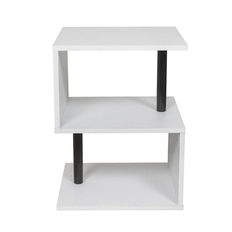 DANYA B Breuer 15.75 in. 3-Tier White S-Shaped End Table with Black Hardware Accents