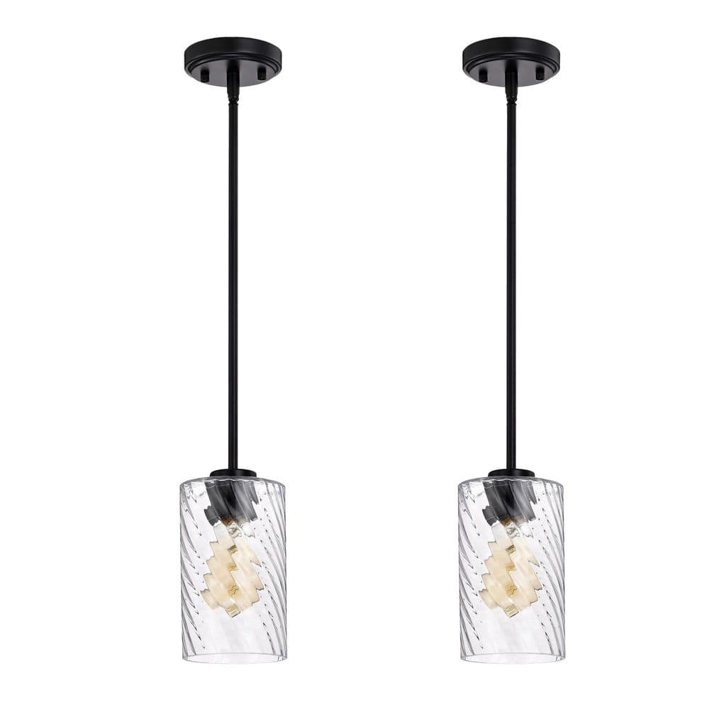 1-Light 5 in. Matte Black Pendant Light Fixture with Clear Swirl Glass Shade for Kitchen Island Dining Room, 2-Pack price history on PriceWatchPro