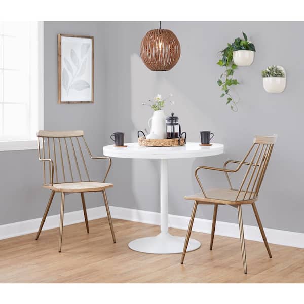 Lumisource Preston White Washed Wood and Antique Copper Metal Arm Chair (Set of 2)