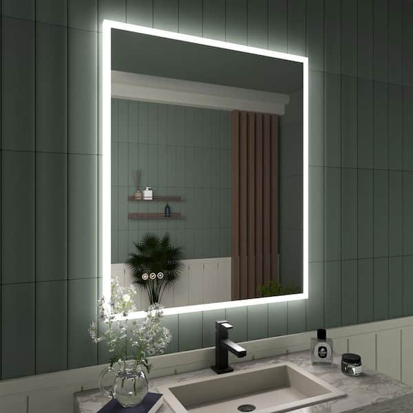 IA 30 in. W x 36 in. H Rectangular Frameless LED Wall Bathroom Vanity Mirror in Polished Crystal