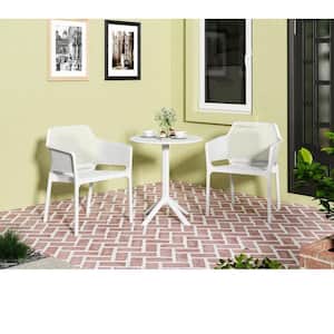 3-Piece Antique White Plastic Outdoor Bistro Conversation Set with Round table and Widened Seat
