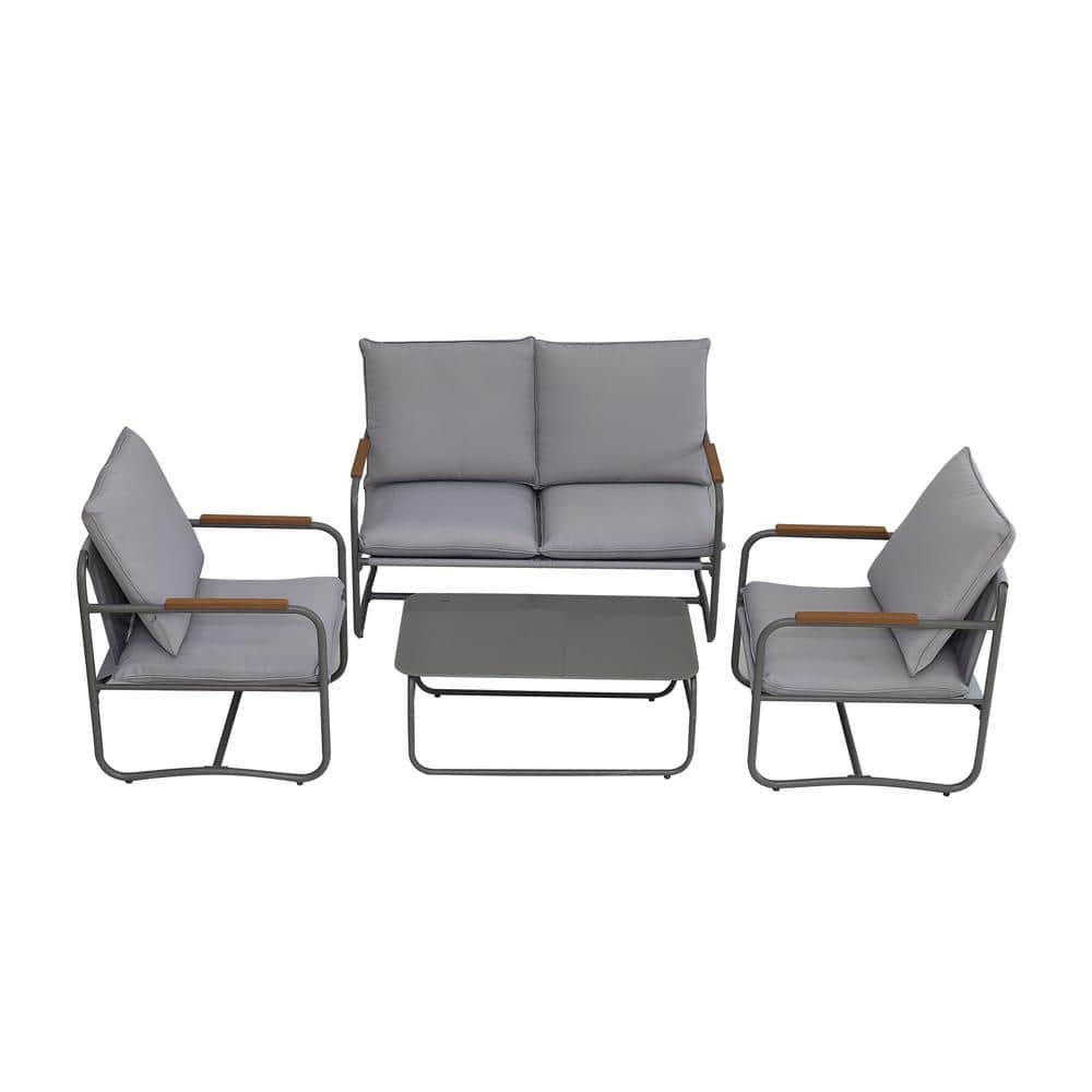 4-Piece Aluminum Outdoor Sectional Set, Patio Conversation Set with Removab