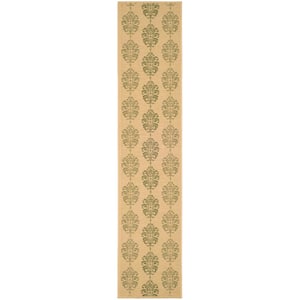 Courtyard Natural/Olive 2 ft. x 14 ft. Floral Indoor/Outdoor Patio  Runner Rug