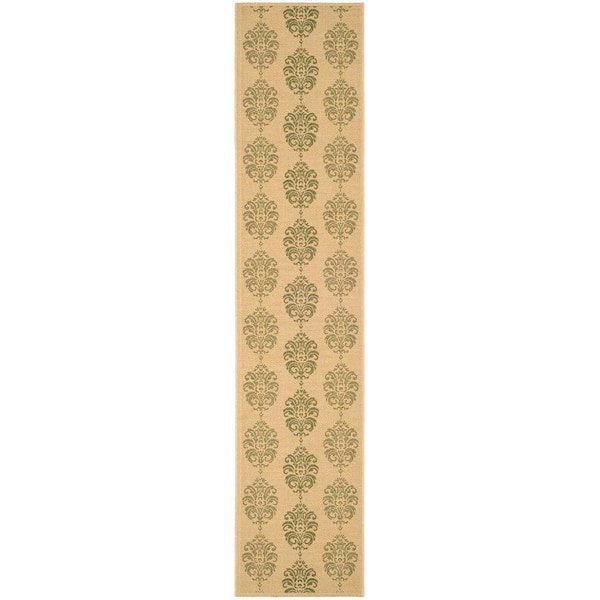 SAFAVIEH Courtyard Natural/Olive 2 ft. x 14 ft. Floral Indoor/Outdoor Patio  Runner Rug