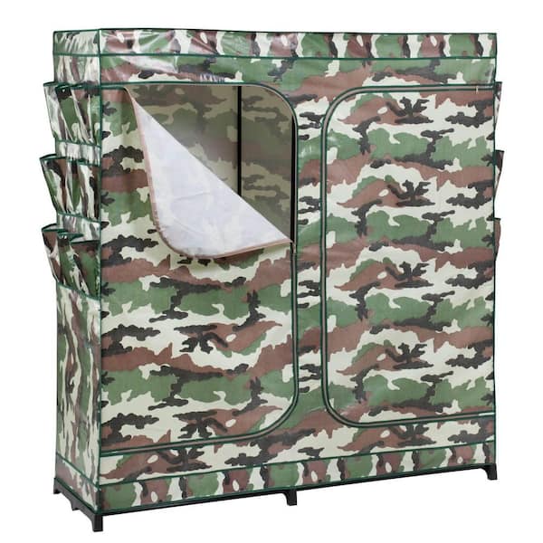Honey-Can-Do 64 in. H x 60 in. W x 20 in. D Double-Door Portable Closet with Shoe Organizer in Camouflage