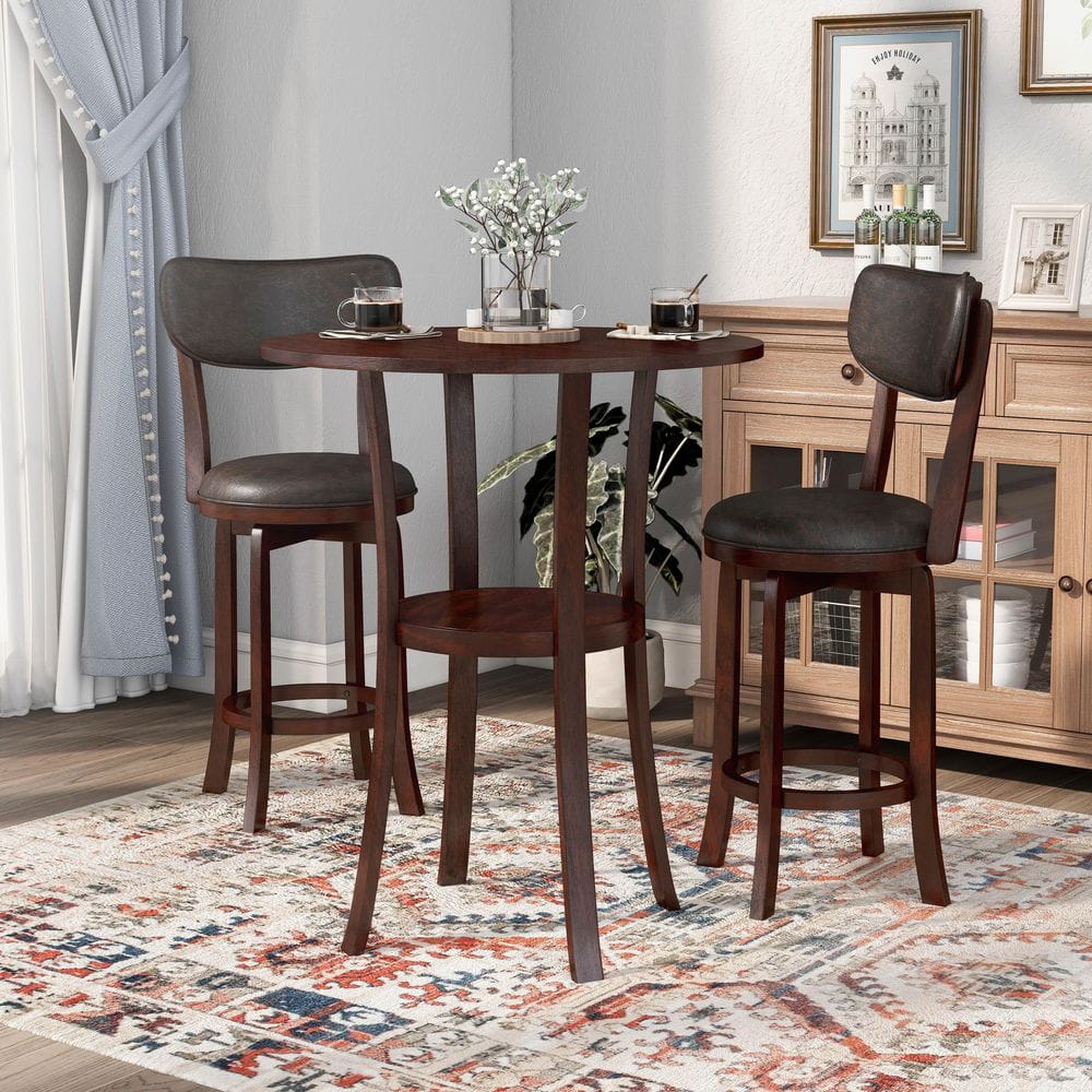 Bingo 3-Piece Espresso Cherry and Brown Round Counter Height Table Set price history on PriceWatchPro