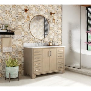Nanterre 49 in W x 22 in D x 36 in H Single Sink Bath Vanity in Desert Birch With White Marble Top