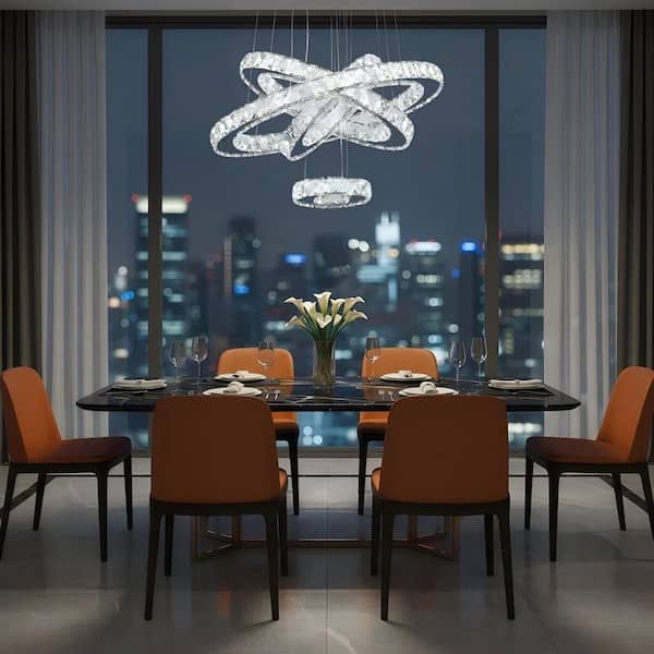 Jefferson 4-Light 17.7 in. Integrated LED Chrome Crystal Traditional Circle Dimmable Chandeliers Living Foyer Lighting