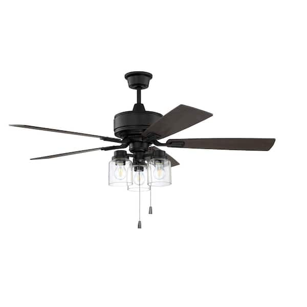 Kate 52 in. Indoor Flat Black Dual Mount 3-Speed Reversible Motor Finish Ceiling Fan with Light Kit Included