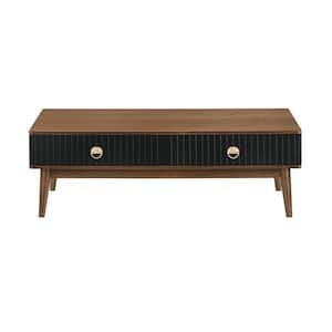 Mariana 47 in. Black/Walnut Rectangle Wood Coffee Table with Drawers, and Storage