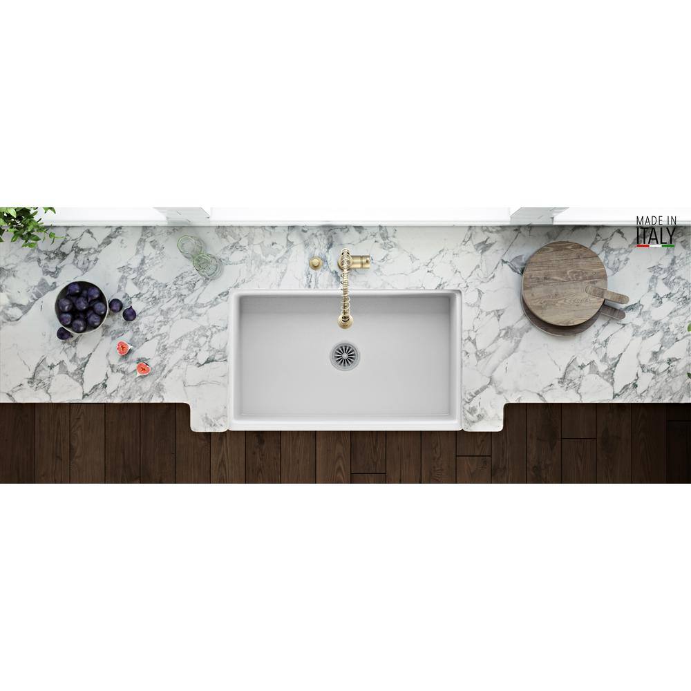 Ruvati 33" White Fireclay Reversible Farmhouse Kitchen Sink