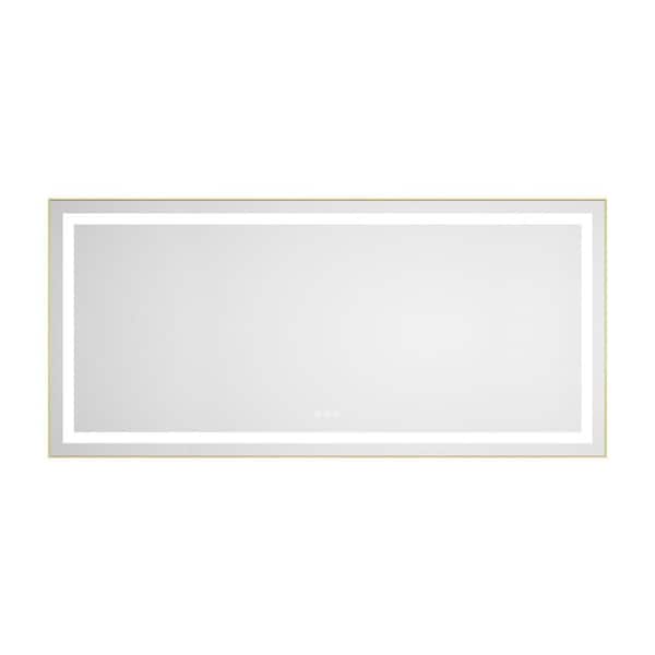 60 in. W x 28 in. H Rectangular Framed LED Wall Mount Bathroom Vanity Mirror Anti-Fog Memory Dimmable in Brushed Gold