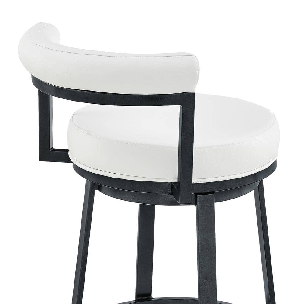 Modern Swivel Adjustable Bar Stool in White Faux Leather