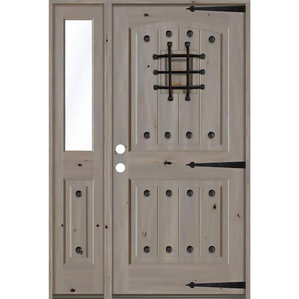 Krosswood Doors 30 in. x 80 in. Mediterranean Knotty Alder Right-Hand/Inswing Clear Glass Grey Stain Wood Prehung Front Door w/Sidelite