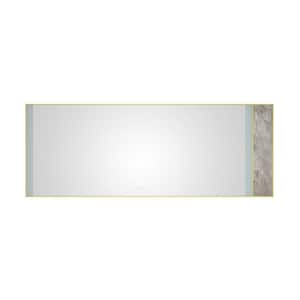 96 in. W x 36 in. H Large Rectangular Stainless Steel Framed Stone Dimmable Wall Bathroom Vanity Mirror in Gold Frame