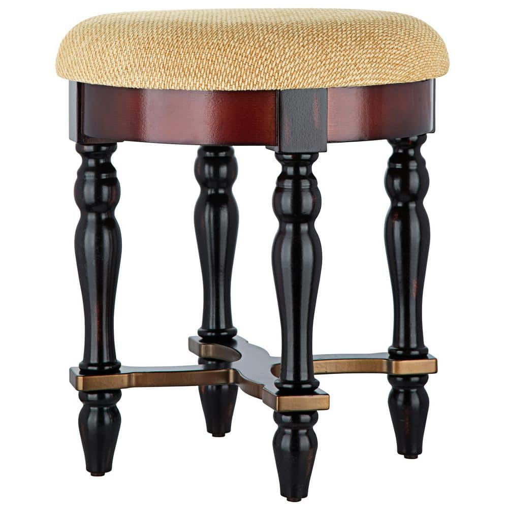 Grand Duchess Walnut and Black Solid Wood Accent Stool