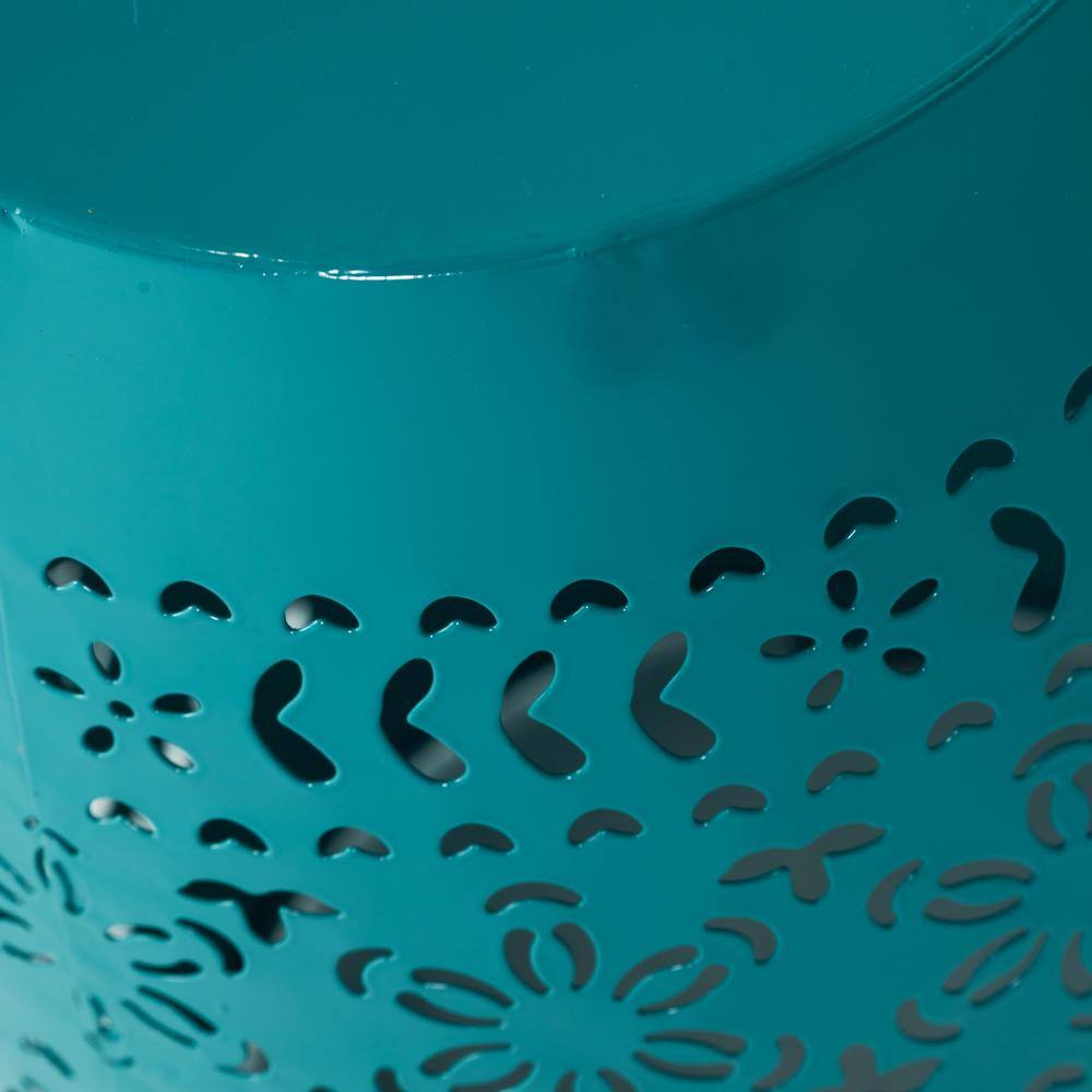 Teal 12" Iron Lace-Cut Outdoor Side Table