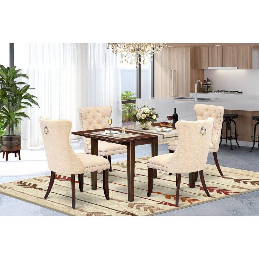 East West Furniture 5-Piece Mahogany Finish Solid Wood Top ...