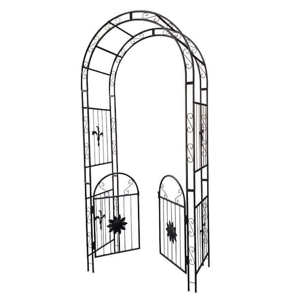 Samuel 98.4 in. x 45.24 in. Outdoor Garden Arbor Plant Climbing Trellis with Doors, Metal, Black