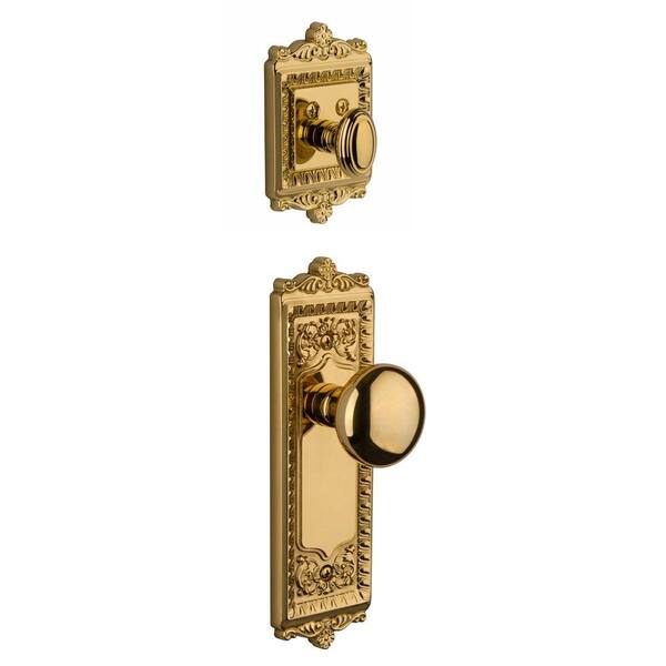 Grandeur Windsor Single Cylinder Lifetime Brass Combo Pack Keyed Alike with Fifth Avenue Knob and Matching Deadbolt