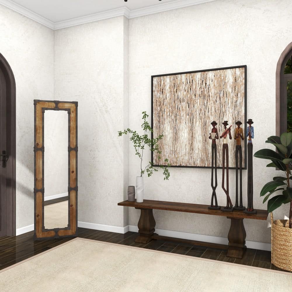 Rustic Brown Wood Full-Length Rectangular Floor Mirror