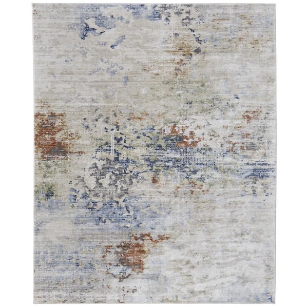 HomeRoots Red, Blue, Ivory 7 ft. x 10 ft. Abstract Area Rug