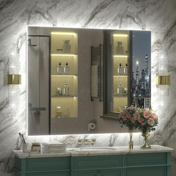 40 in. W x 32 in. H Rectangular Frameless Super Bright Backlited LED Anti-Fog Tempered Glass Wall Bathroom Vanity Mirror