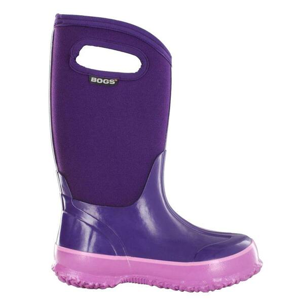 BOGS Classic High Handles Kids 10 in. Size 3 Grape Rubber with Neoprene Waterproof Boot