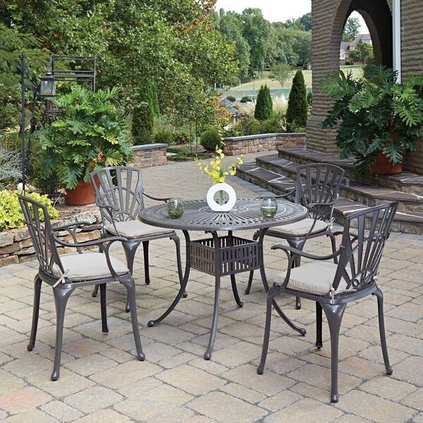 Home Styles Largo Taupe 5-Piece All-Weather Patio Dining Set with Natural Cushions
