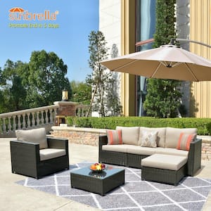 King 6-Piece Big Size Wicker Outdoor Patio Conversation Seating Set with Sunbrella Beige Cushions