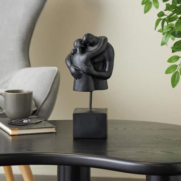 Litton Lane Black 6 in. x 13 in. Resin Hugging People Sculpture with Square Base