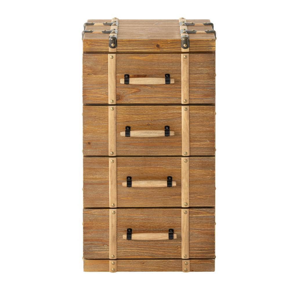 FUIN Rustic Soild Wood 4-Drawers Brown Nightstand 17 in. L x 12.5