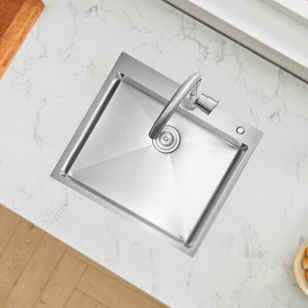 25 in. Kitchen Sink Workstation, 304 Stainless Steel Top Mount Sinks, Drop-In Single Bowl Farmhouse Basin