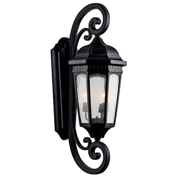 KICHLER Courtyard 3-Light Textured Black Outdoor Hardwired Wall Lantern Sconce with No Bulbs Included (1-Pack)