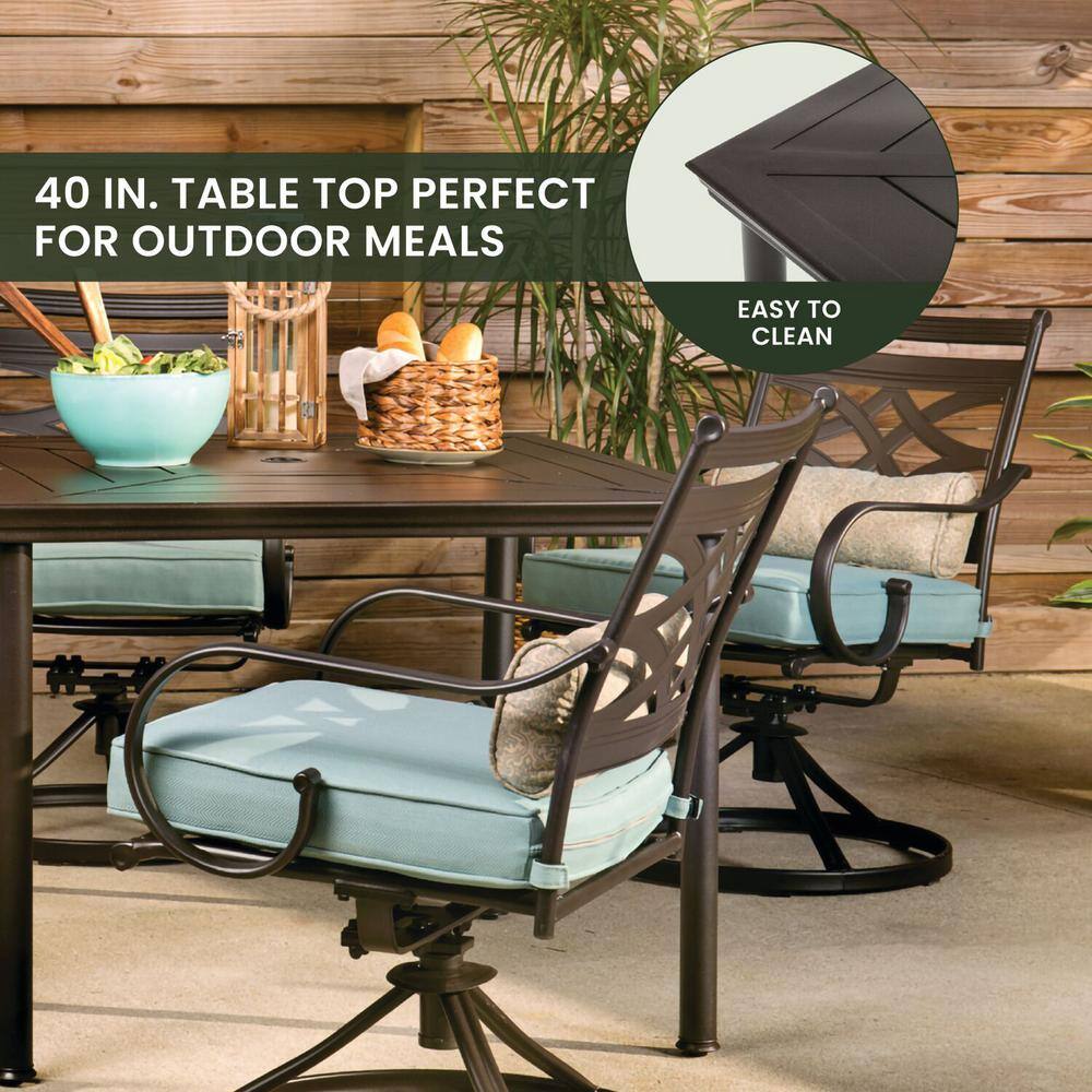 Montclair Ocean Blue & Brown 5-Piece Outdoor Dining Set with Swivel Rockers