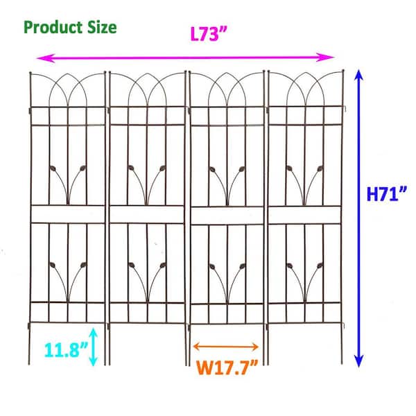 4-Pack Metal Garden Rustproof Trellis 71 in. Height for Climbing Plants Outdoor Flower Support in Brown