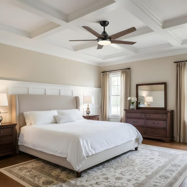 48 in. LED Indoor Walnut Ceiling Fan with Light Kit, Remote Control